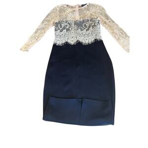 Vintage Armani Exchange Paris Cream Lace Top w/Navy Dress  10